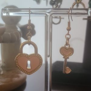 Heart lock & key earrings